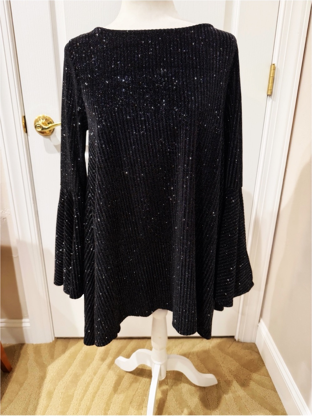 Joan Vass Black Metallic Tunic with Bell Sleeves